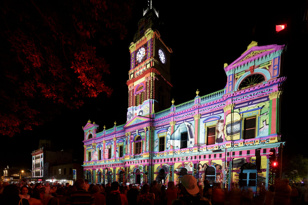 Ballarat Town Hall illuminated